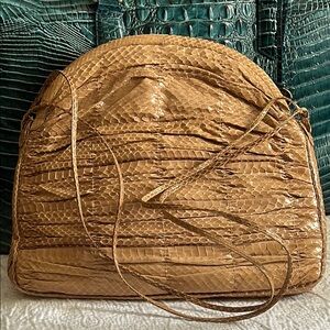 Judith Leiber Large RARE Python Tri-Compartment Shoulderbag /Camel/Honey Brown